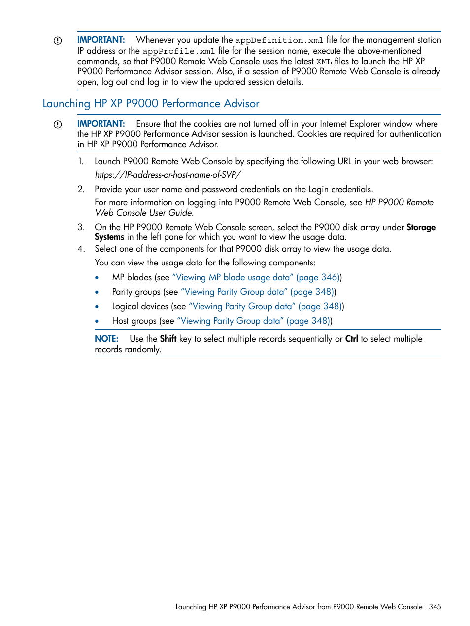 Launching hp xp p9000 performance advisor | HP XP Performance Advisor Software User Manual | Page 345 / 417