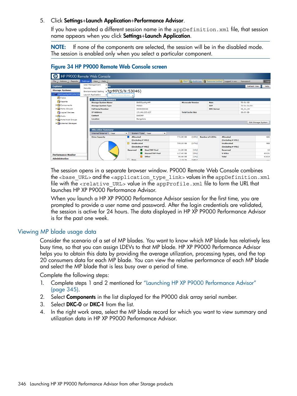 Viewing mp blade usage data | HP XP Performance Advisor Software User Manual | Page 346 / 417