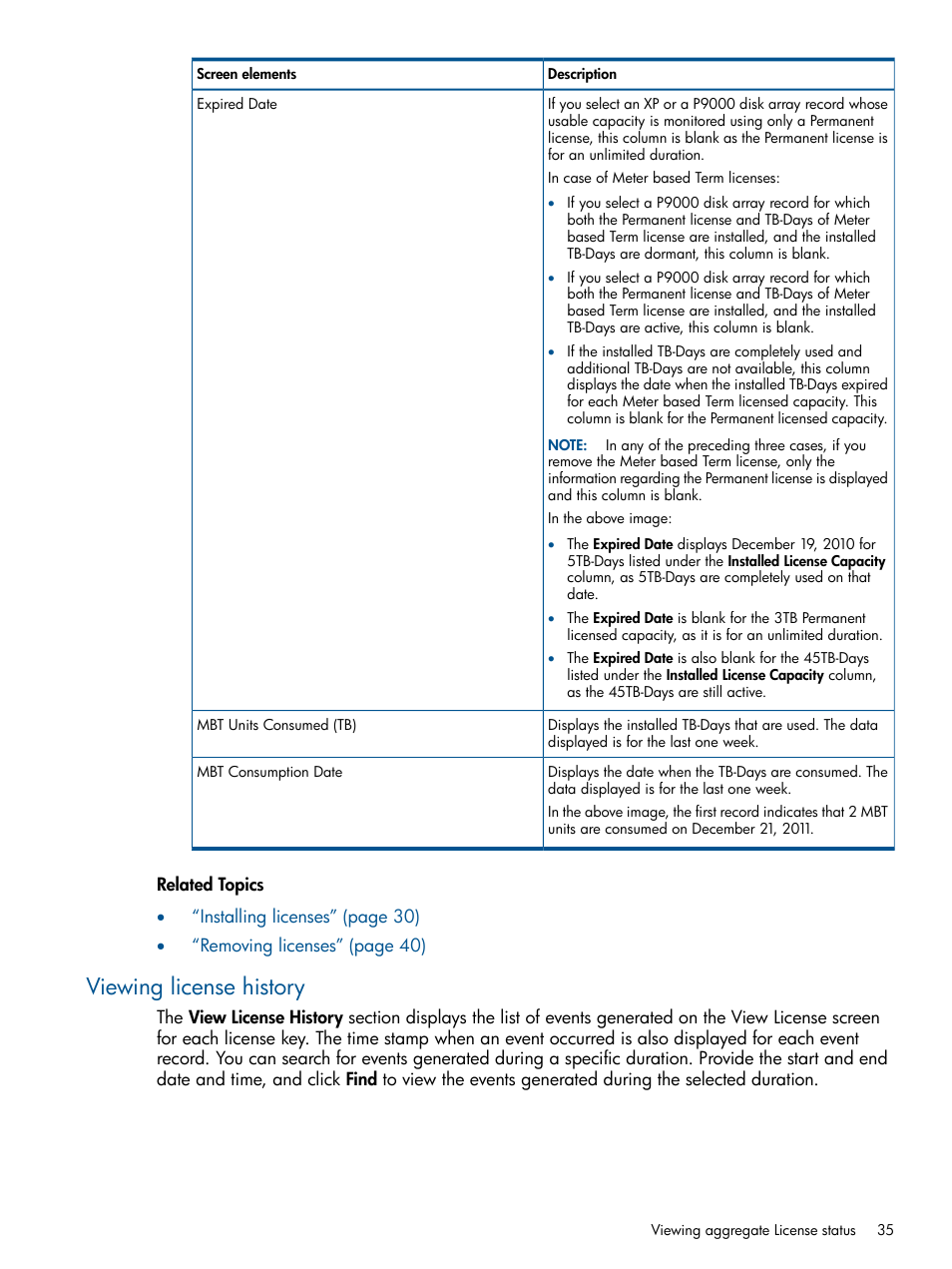Viewing license history | HP XP Performance Advisor Software User Manual | Page 35 / 417