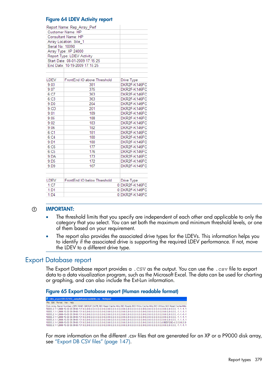 Export database report | HP XP Performance Advisor Software User Manual | Page 379 / 417