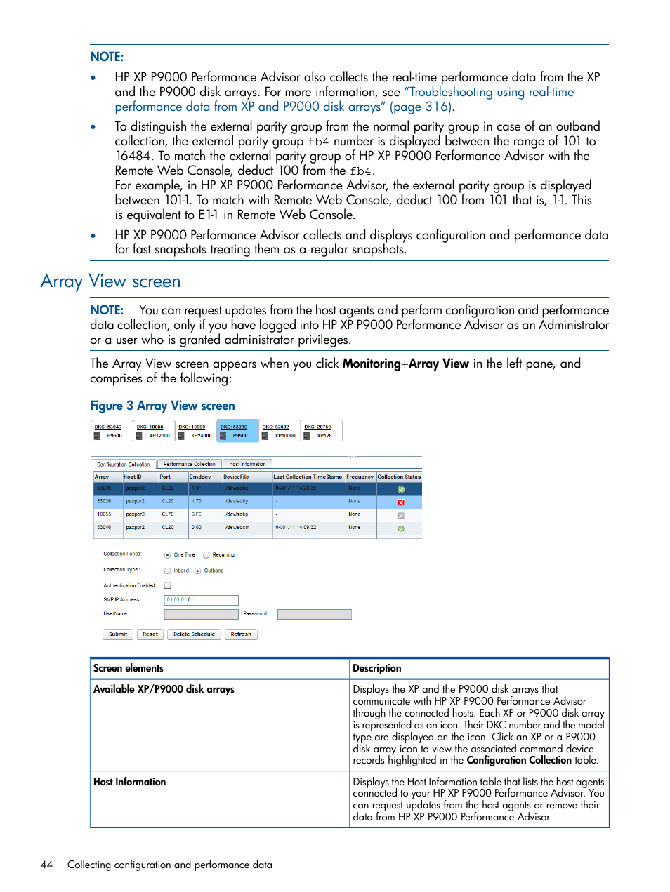 Array view screen | HP XP Performance Advisor Software User Manual | Page 44 / 417