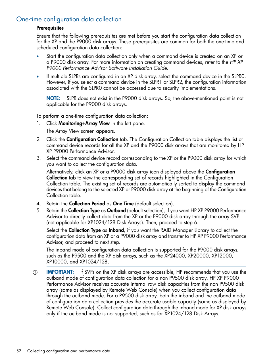 One-time configuration data collection | HP XP Performance Advisor Software User Manual | Page 52 / 417