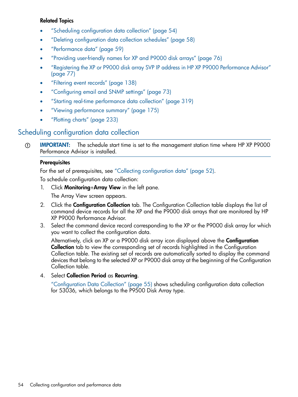 Scheduling configuration data collection | HP XP Performance Advisor Software User Manual | Page 54 / 417