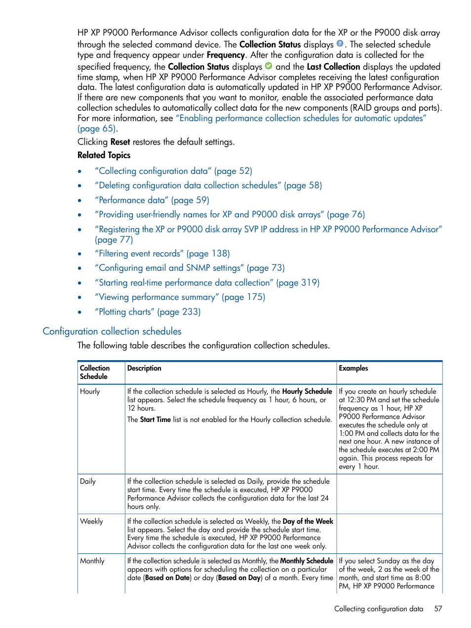 Configuration collection schedules | HP XP Performance Advisor Software User Manual | Page 57 / 417