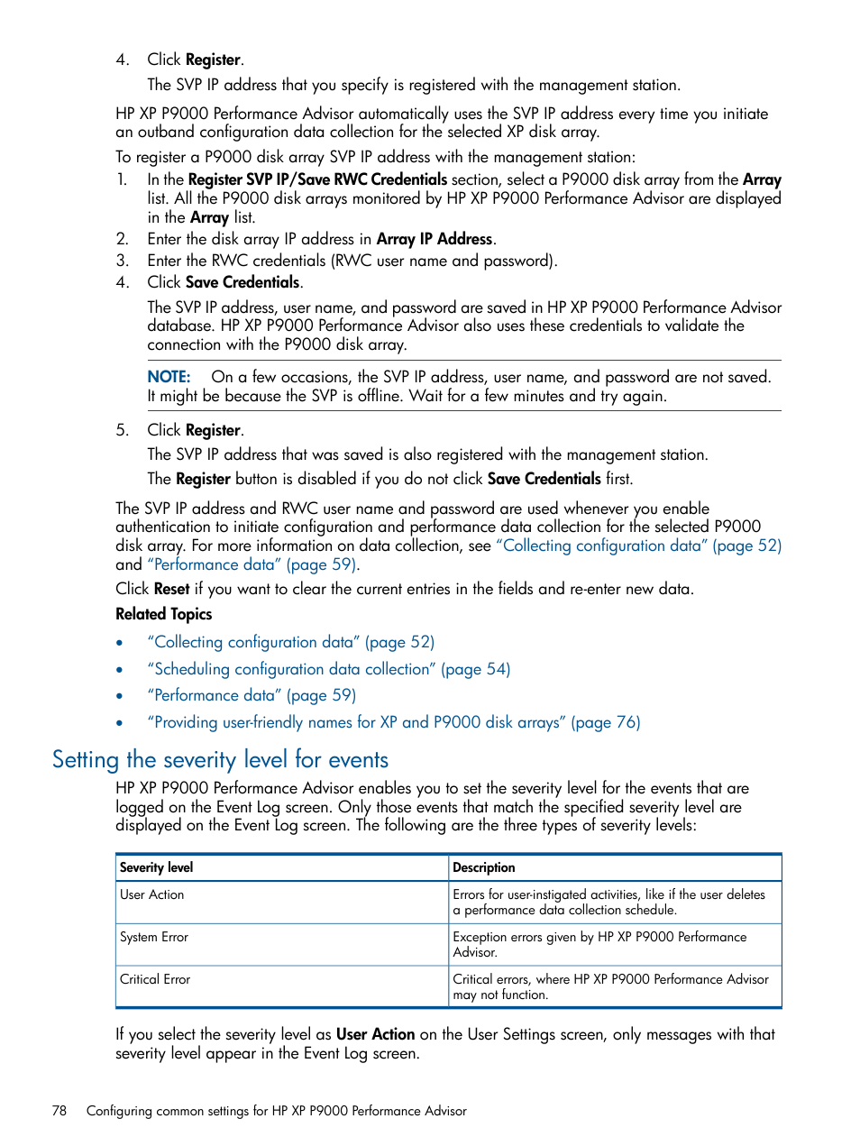Setting the severity level for events | HP XP Performance Advisor Software User Manual | Page 78 / 417
