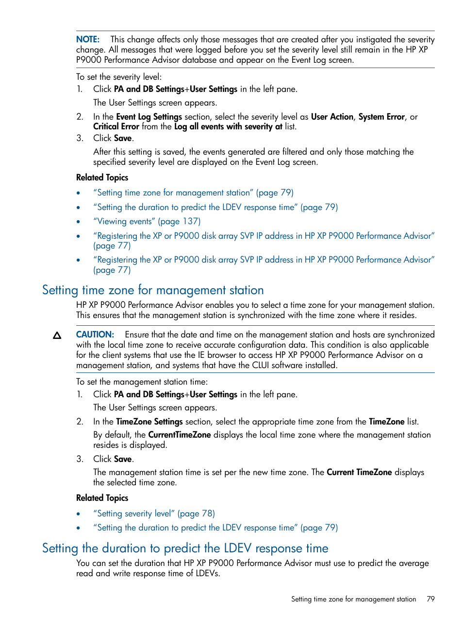 Setting time zone for management station, Setting the duration to predict | HP XP Performance Advisor Software User Manual | Page 79 / 417