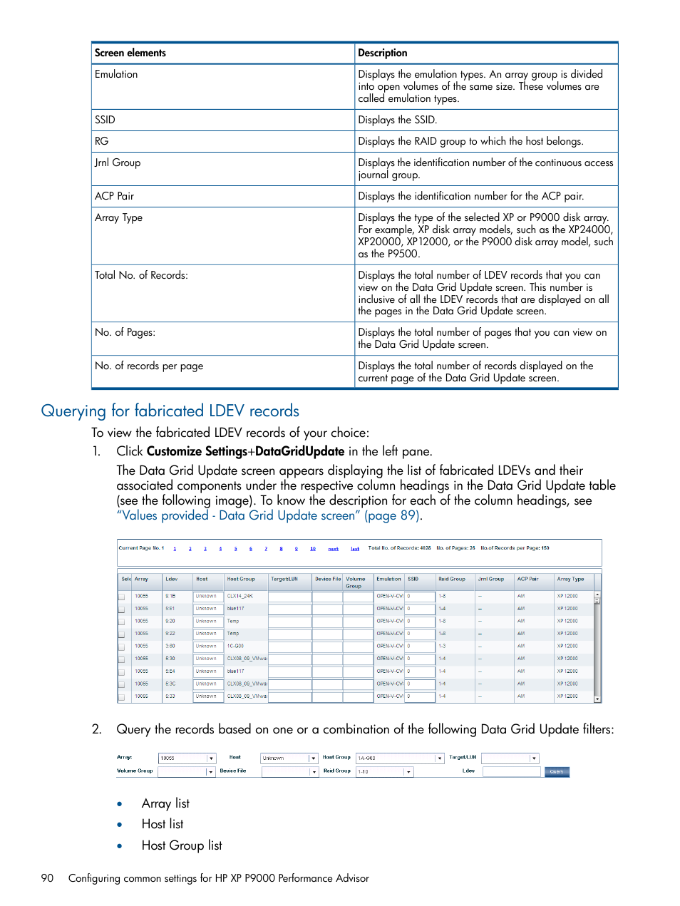 Querying for fabricated ldev records | HP XP Performance Advisor Software User Manual | Page 90 / 417