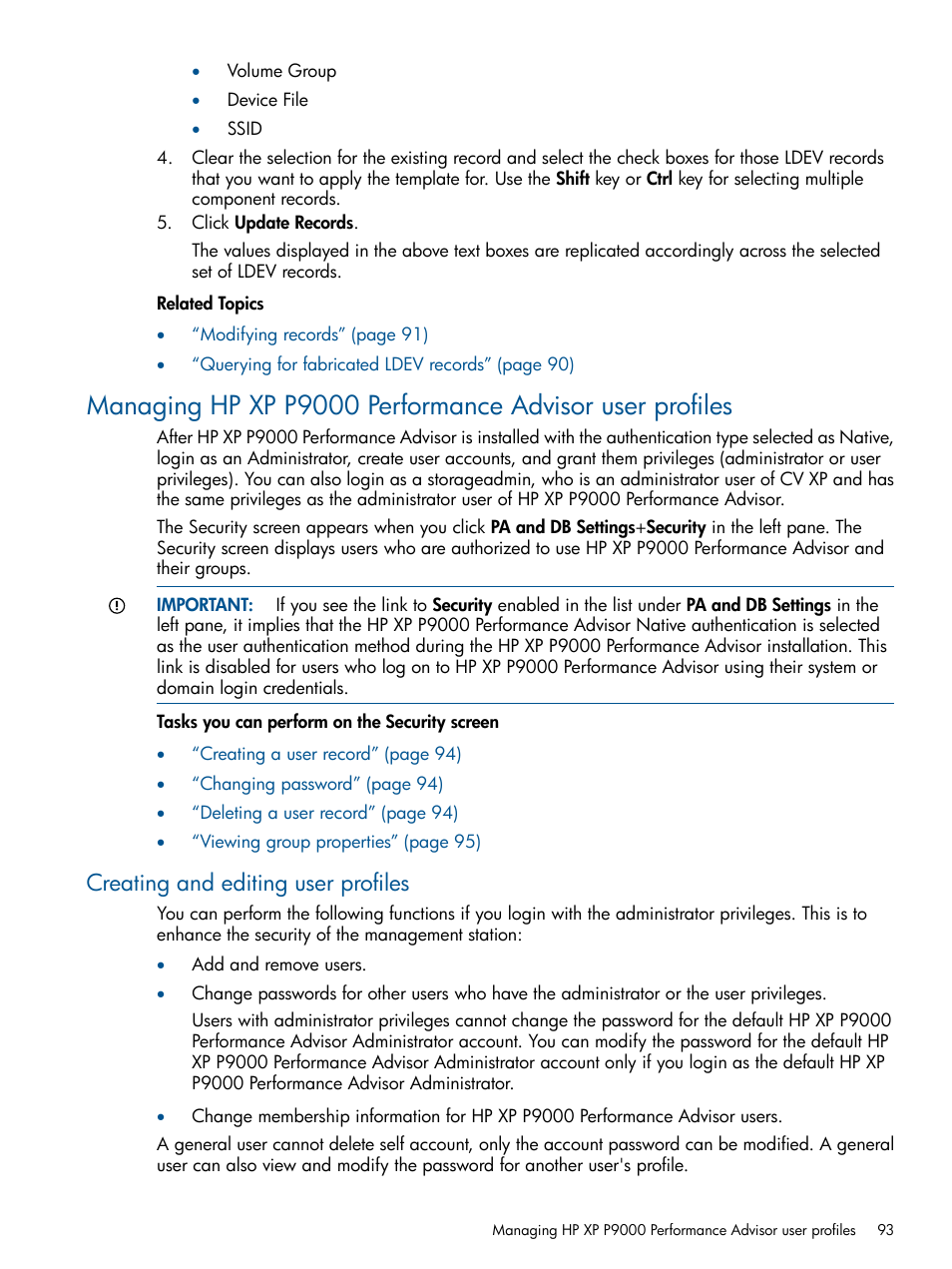 Creating and editing user profiles | HP XP Performance Advisor Software User Manual | Page 93 / 417