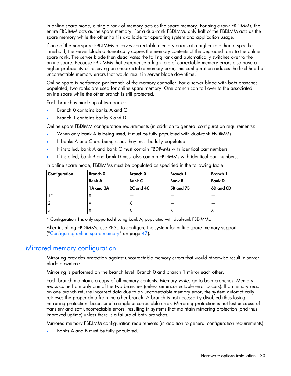 Mirrored memory configuration | HP ProLiant xw460c Blade Workstation User Manual | Page 30 / 93