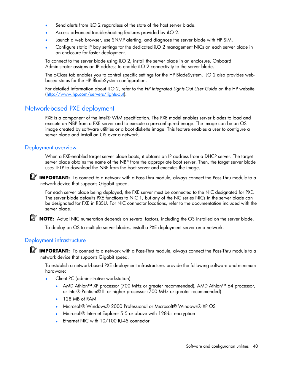 Network-based pxe deployment, Deployment overview, Deployment infrastructure | HP ProLiant xw460c Blade Workstation User Manual | Page 40 / 93