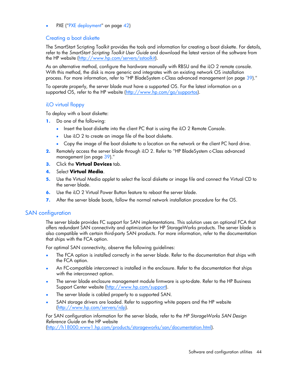 San configuration | HP ProLiant xw460c Blade Workstation User Manual | Page 44 / 93