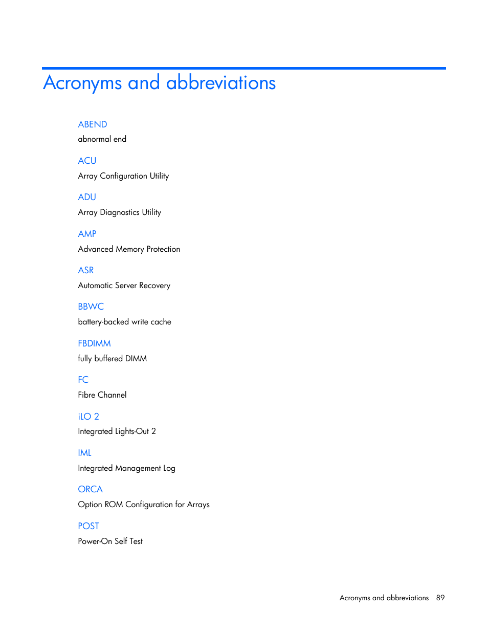 Acronyms and abbreviations | HP ProLiant xw460c Blade Workstation User Manual | Page 89 / 93
