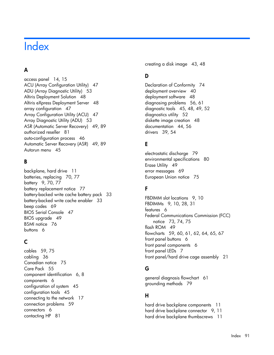 Index | HP ProLiant xw460c Blade Workstation User Manual | Page 91 / 93
