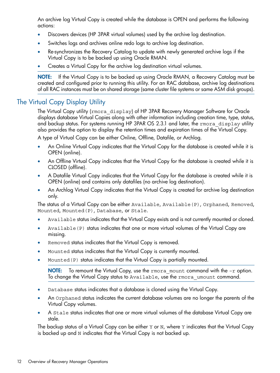 The virtual copy display utility | HP 3PAR Application Software Suite for Oracle User Manual | Page 12 / 215