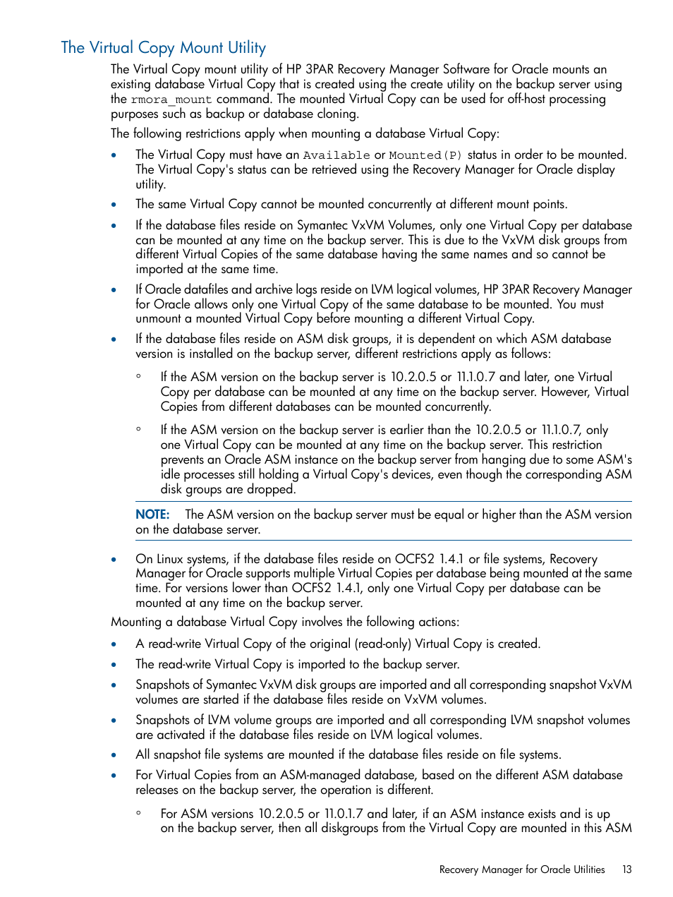 The virtual copy mount utility | HP 3PAR Application Software Suite for Oracle User Manual | Page 13 / 215