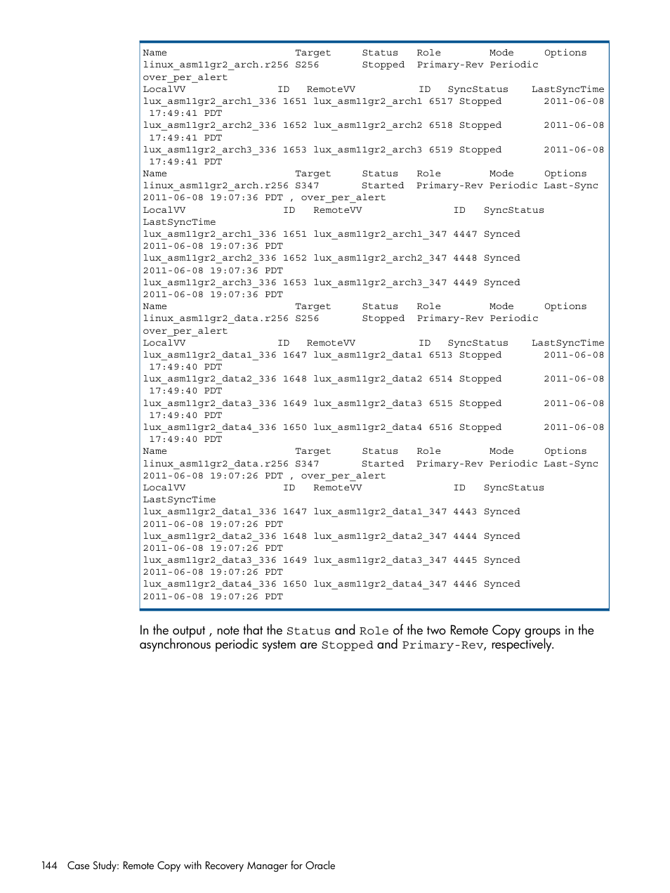 HP 3PAR Application Software Suite for Oracle User Manual | Page 144 / 215