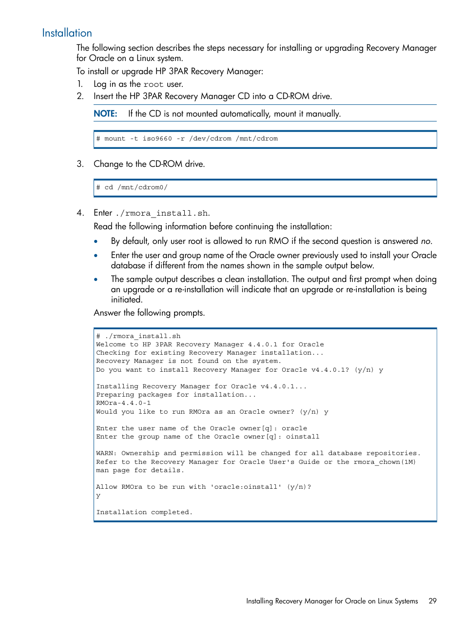 Installation | HP 3PAR Application Software Suite for Oracle User Manual | Page 29 / 215