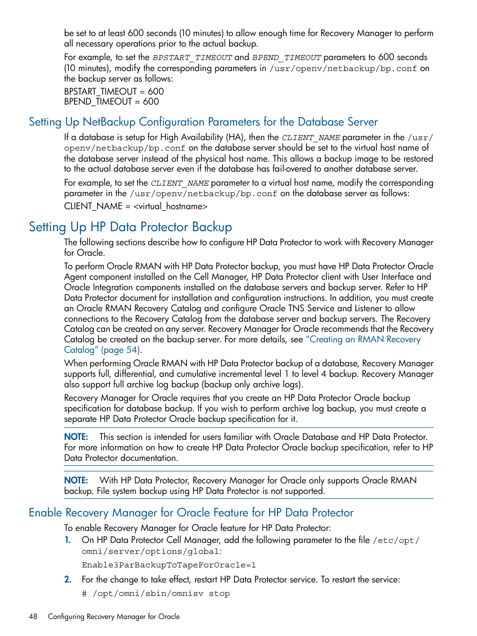 Setting up hp data protector backup | HP 3PAR Application Software Suite for Oracle User Manual | Page 48 / 215