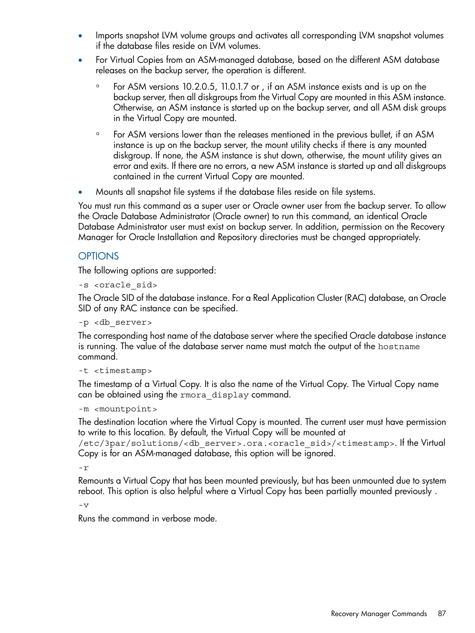 HP 3PAR Application Software Suite for Oracle User Manual | Page 87 / 215