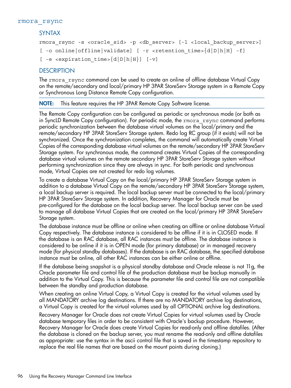 Rmora_rsync | HP 3PAR Application Software Suite for Oracle User Manual | Page 96 / 215