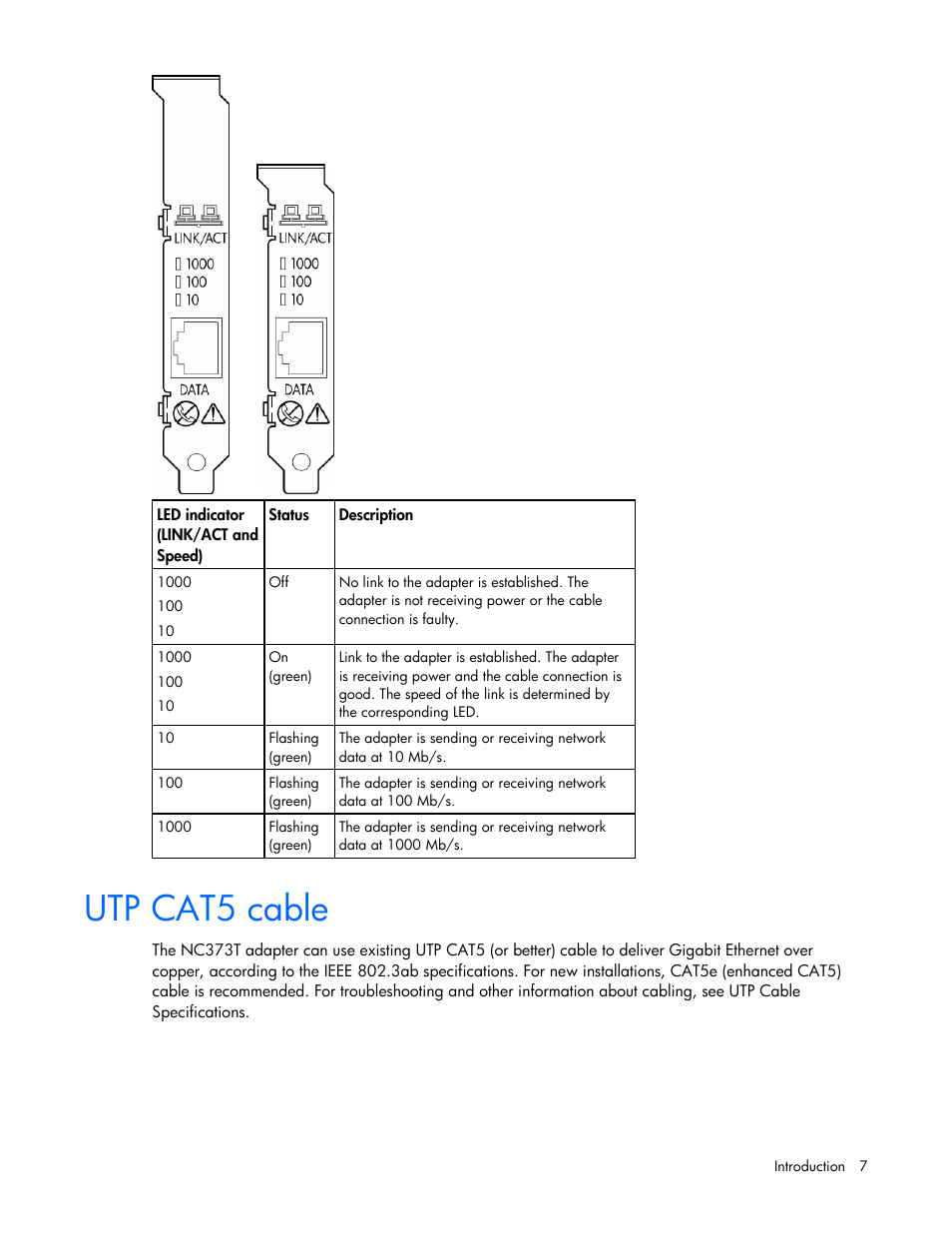 Utp cat5 cable | HP NC373T PCI Express Multifunction Gigabit Server Adapter User Manual | Page 7 / 19