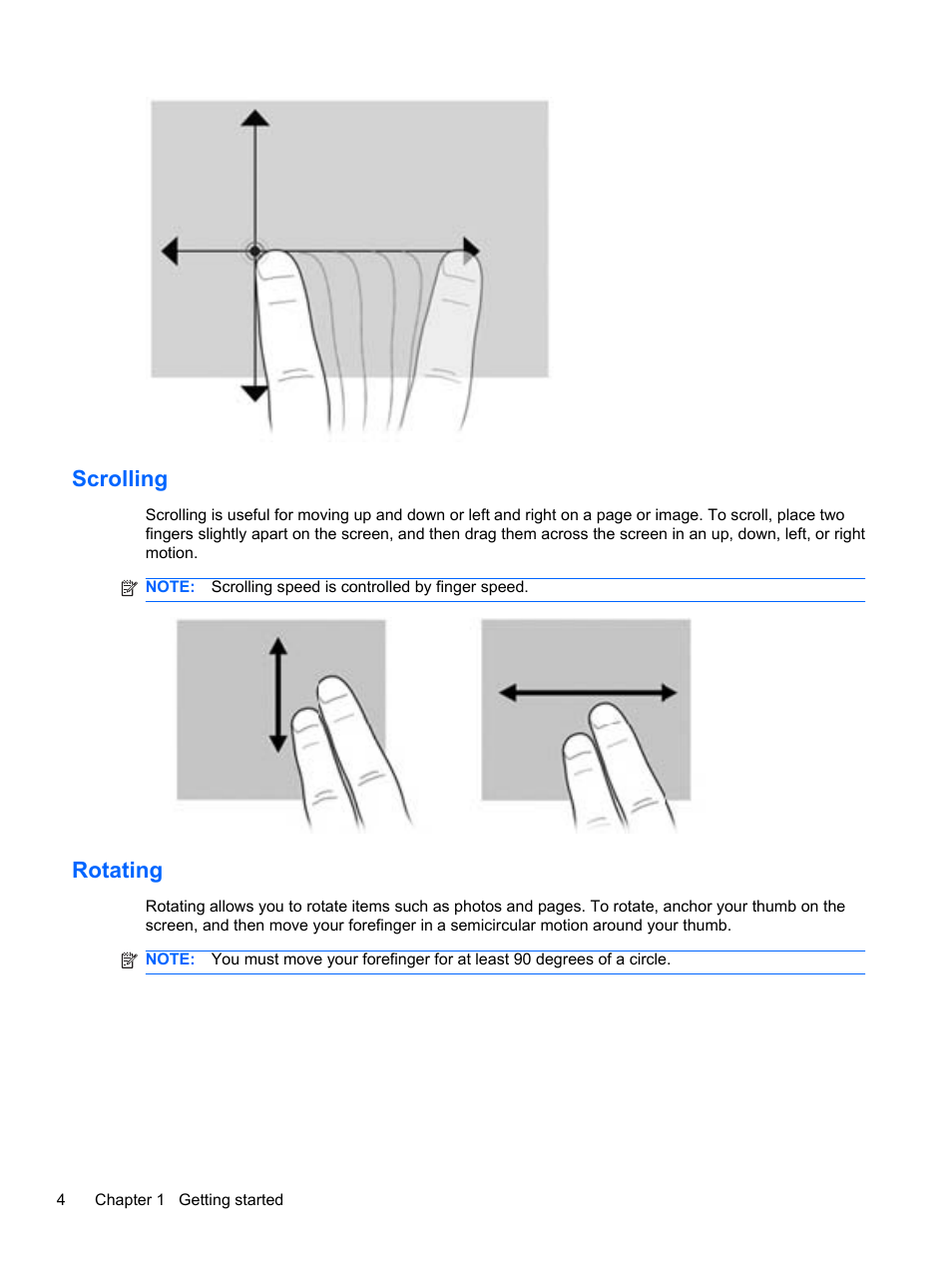 Scrolling, Rotating, Scrolling rotating | HP Slate 500 Tablet PC User Manual | Page 12 / 64