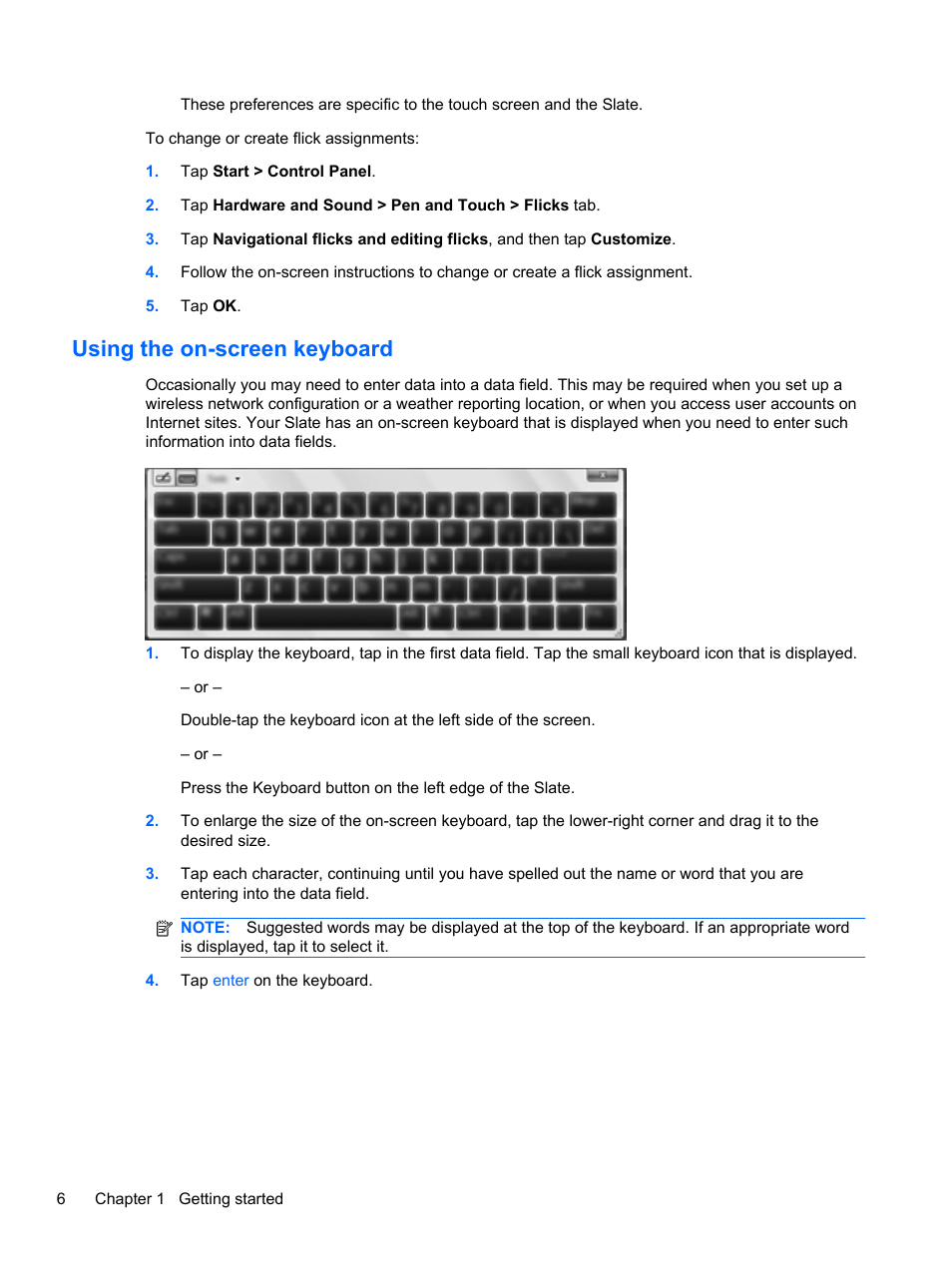 Using the on-screen keyboard | HP Slate 500 Tablet PC User Manual | Page 14 / 64