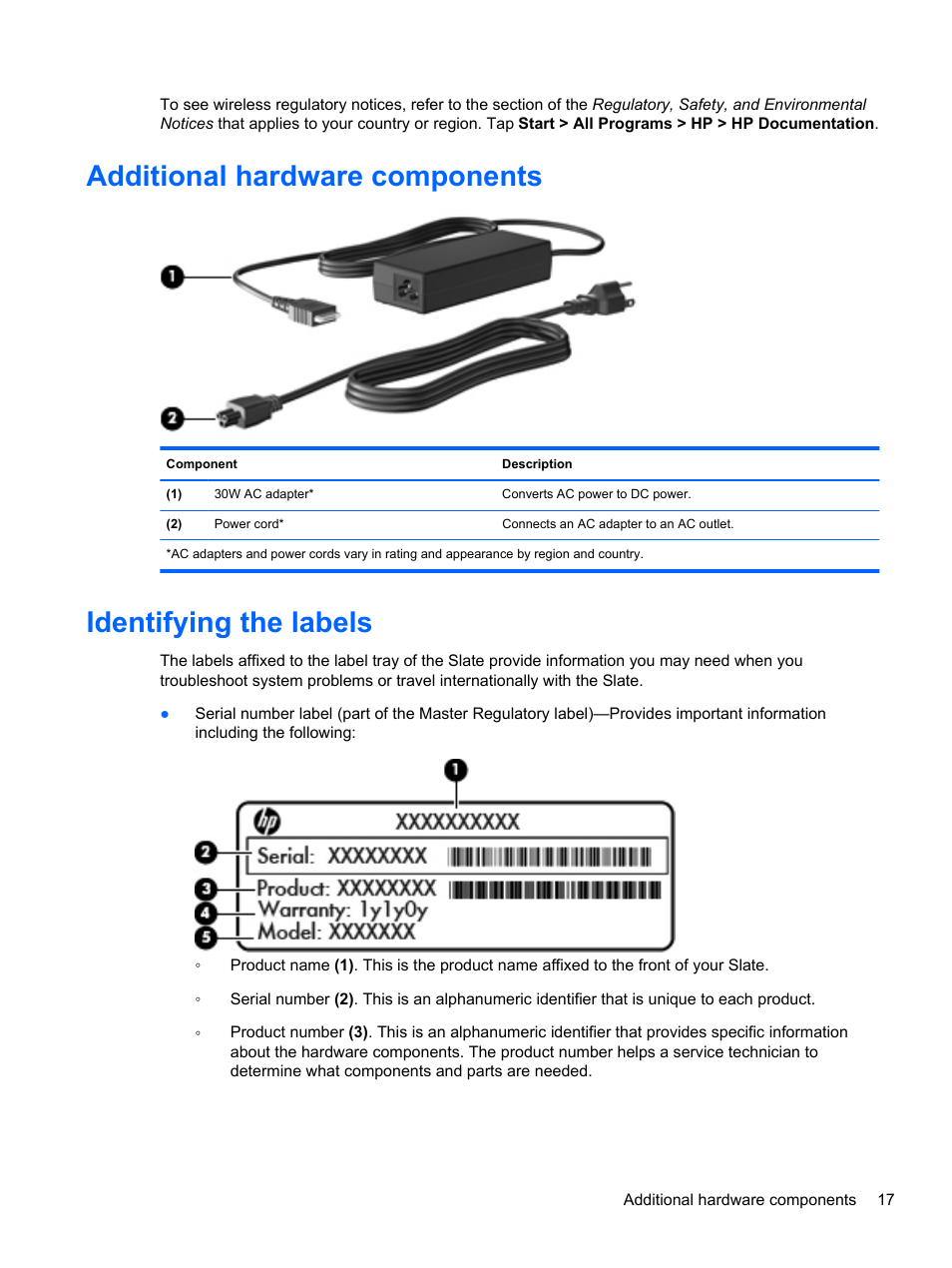 Additional hardware components, Identifying the labels | HP Slate 500 Tablet PC User Manual | Page 25 / 64