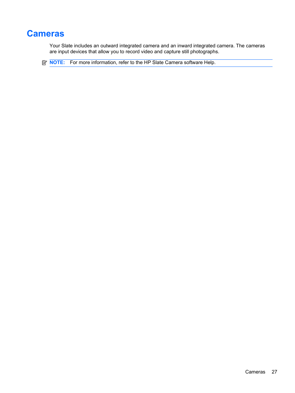 Cameras | HP Slate 500 Tablet PC User Manual | Page 35 / 64