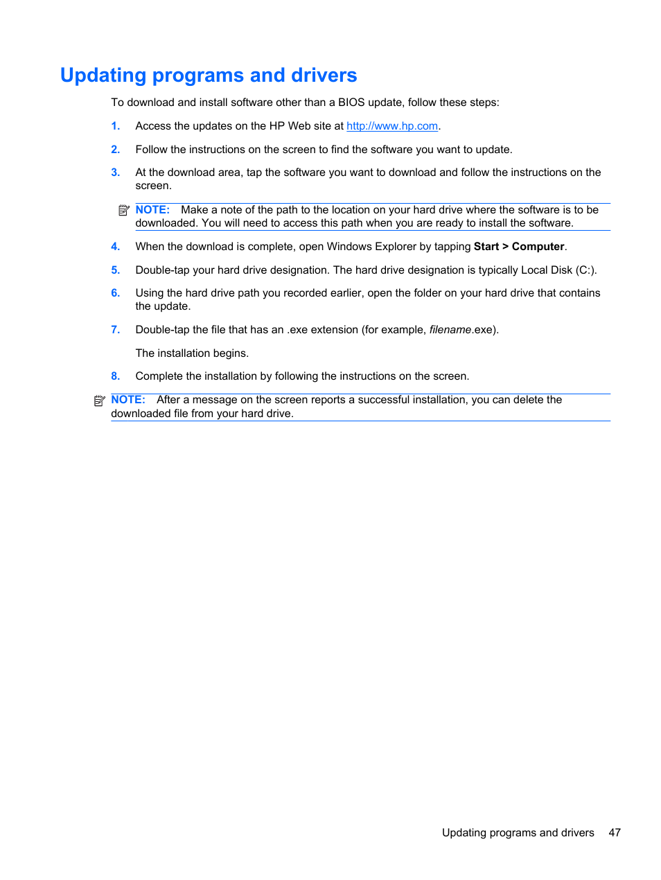 Updating programs and drivers | HP Slate 500 Tablet PC User Manual | Page 55 / 64