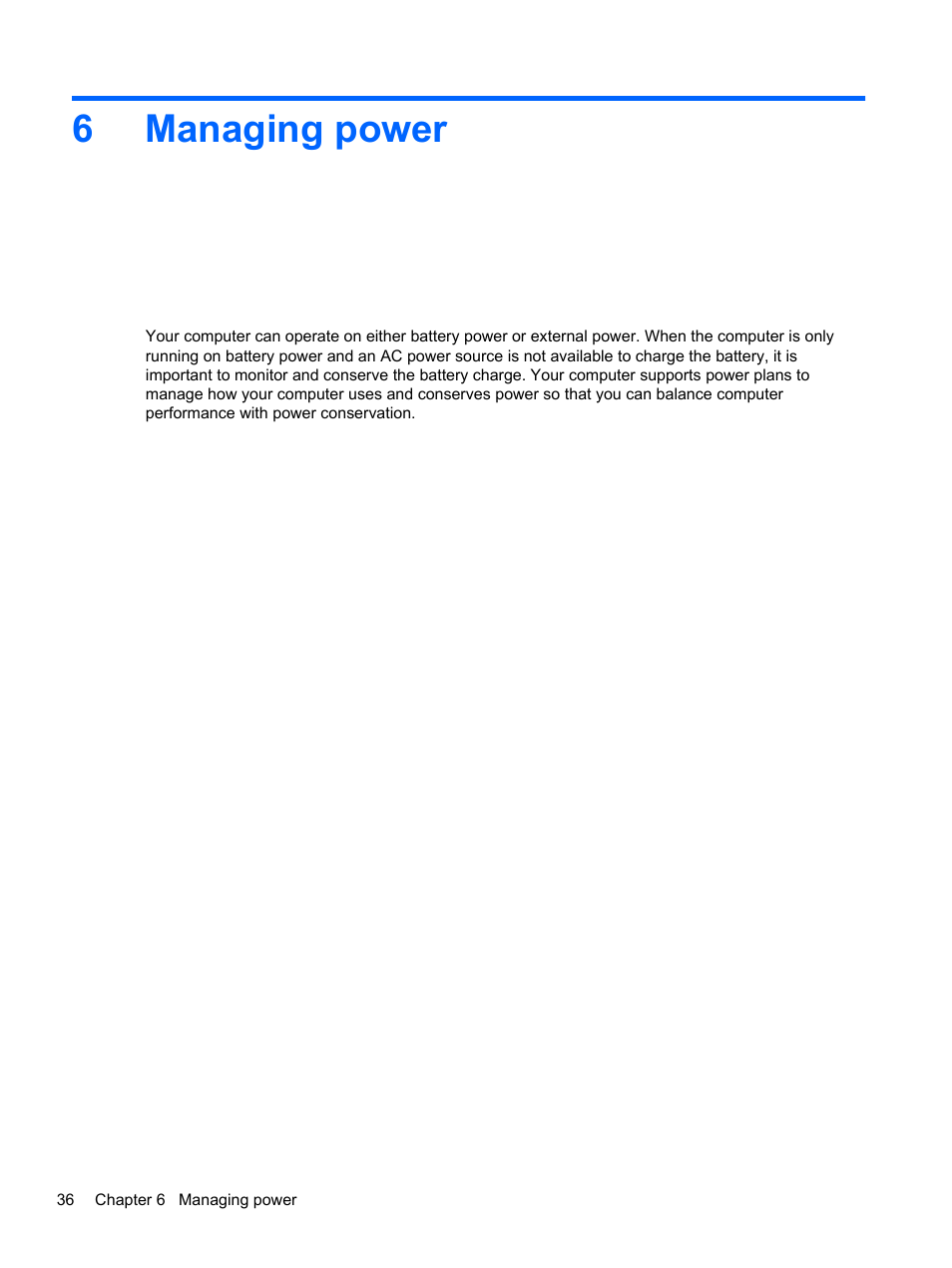 Managing power, 6 managing power, 6managing power | HP Pavilion g6-2123us Notebook PC User Manual | Page 46 / 100