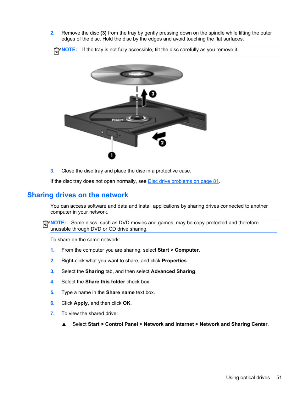 Sharing drives on the network | HP Pavilion g6-2123us Notebook PC User Manual | Page 61 / 100