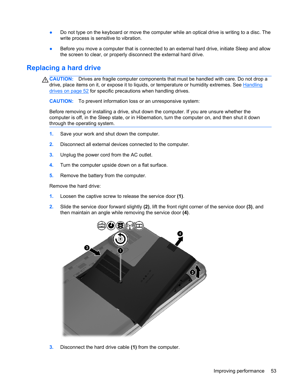 Replacing a hard drive | HP Pavilion g6-2123us Notebook PC User Manual | Page 63 / 100