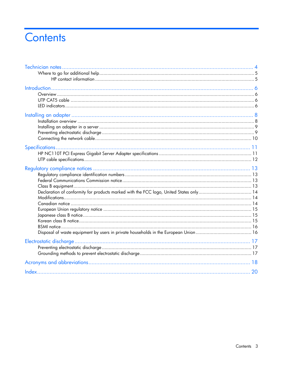 HP NC110T PCI Express Gigabit Server Adapter User Manual | Page 3 / 20