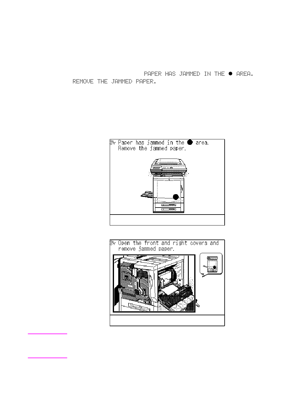 Clearing media jams, Messages when media jams occur | HP Color LaserJet 8550 Multifunction Printer series User Manual | Page 290 / 338