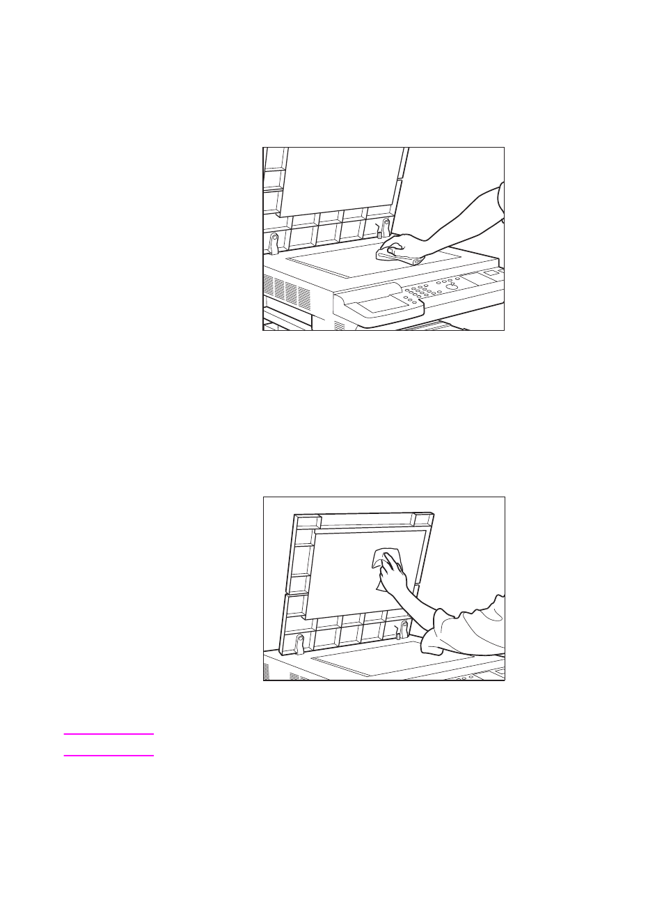 Cleaning the glass, Cleaning the copy module cover, Cleaning the glass cleaning the copy module cover | HP Color LaserJet 8550 Multifunction Printer series User Manual | Page 299 / 338
