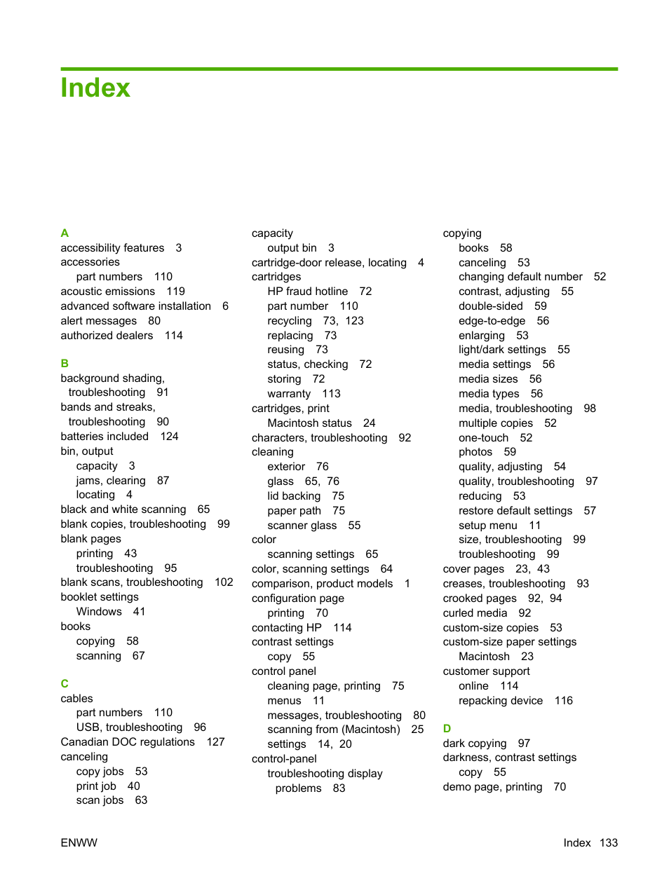 Index | HP LaserJet M1120 Multifunction Printer User Manual | Page 143 / 150