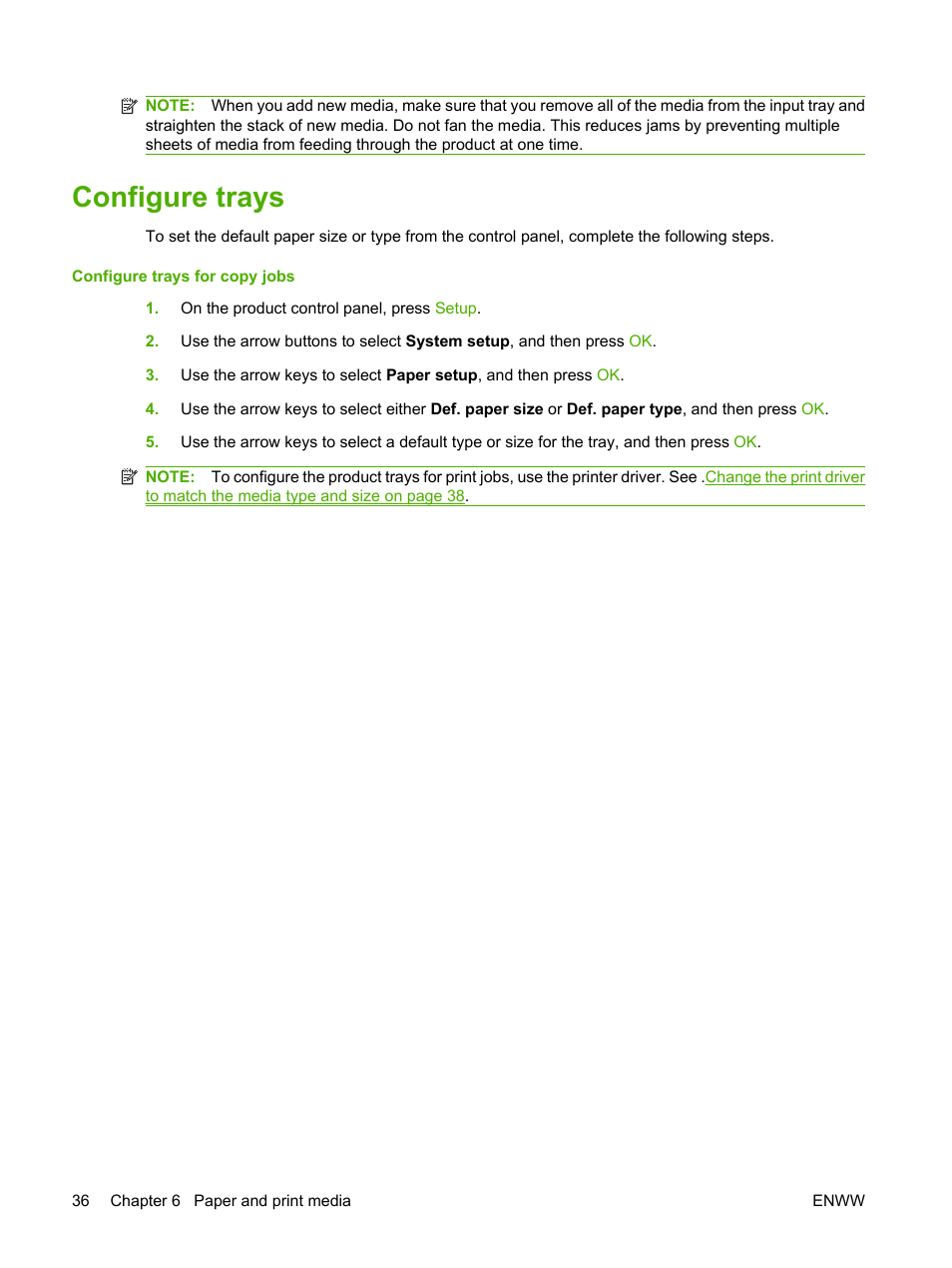 Configure trays | HP LaserJet M1120 Multifunction Printer User Manual | Page 46 / 150