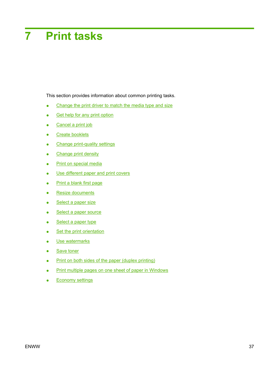 Print tasks, 7 print tasks, 7print tasks | HP LaserJet M1120 Multifunction Printer User Manual | Page 47 / 150