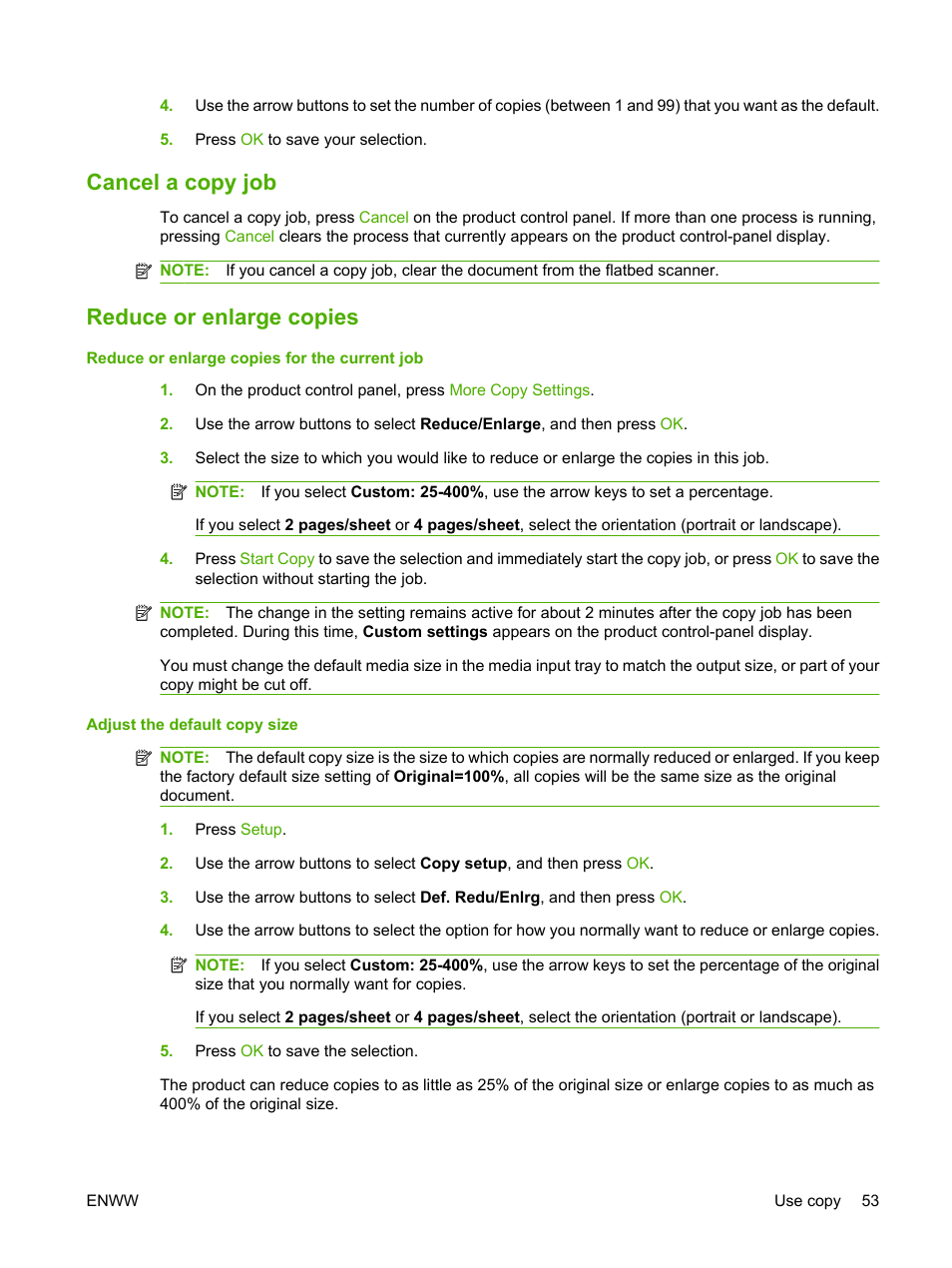 Cancel a copy job, Reduce or enlarge copies, Cancel a copy job reduce or enlarge copies | HP LaserJet M1120 Multifunction Printer User Manual | Page 63 / 150