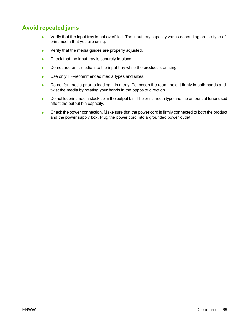 Avoid repeated jams | HP LaserJet M1120 Multifunction Printer User Manual | Page 99 / 150