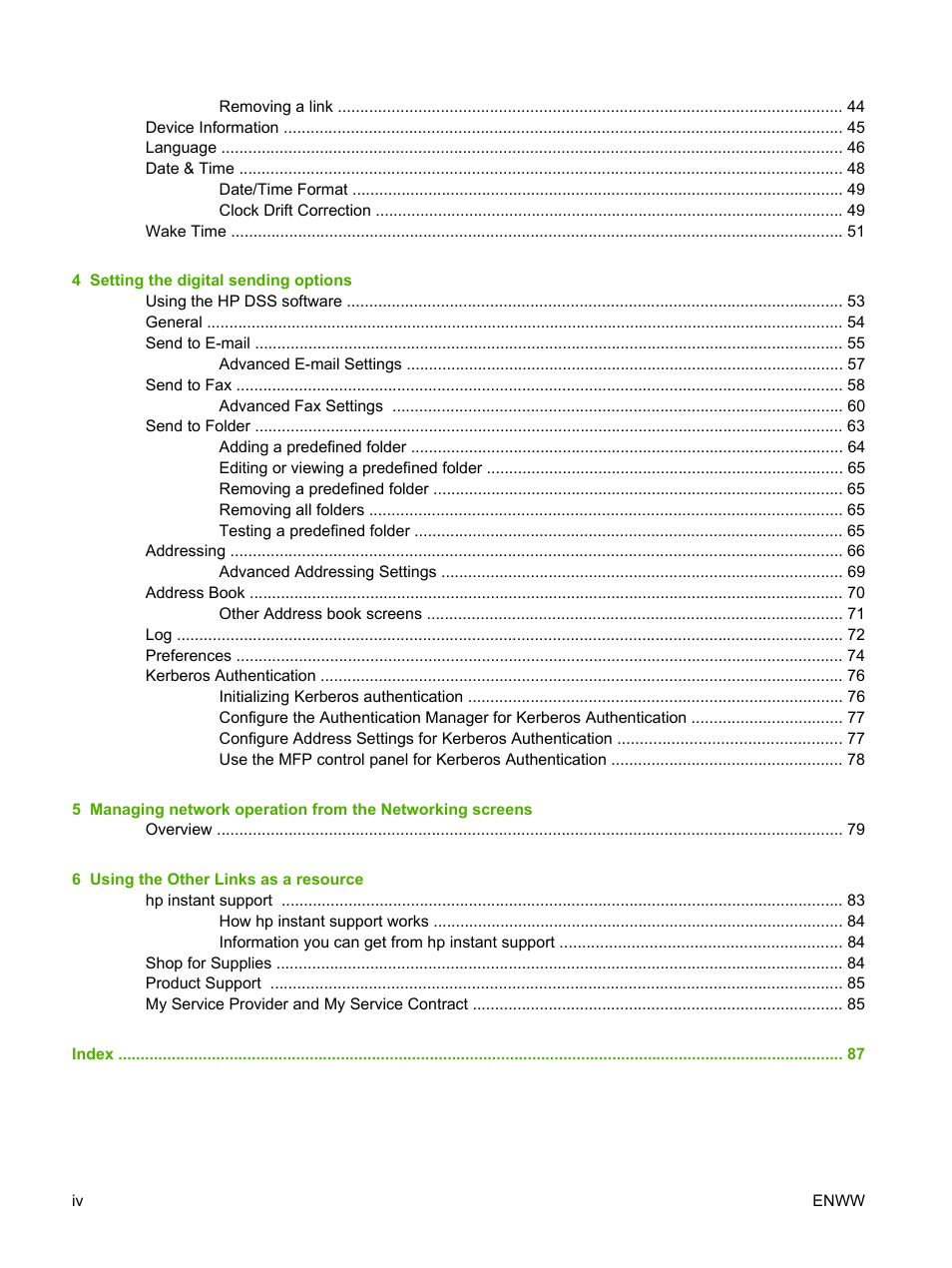 HP LaserJet M4345 Multifunction Printer series User Manual | Page 6 / 102