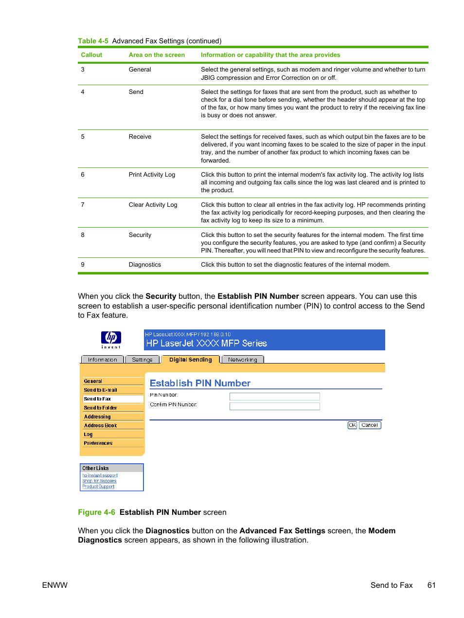 Figure 4-6 establish pin number screen | HP LaserJet M4345 Multifunction Printer series User Manual | Page 71 / 102