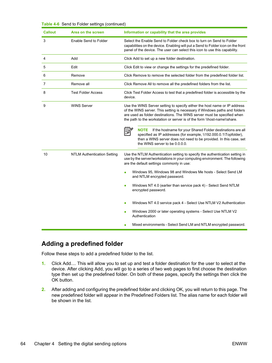 Adding a predefined folder | HP LaserJet M4345 Multifunction Printer series User Manual | Page 74 / 102