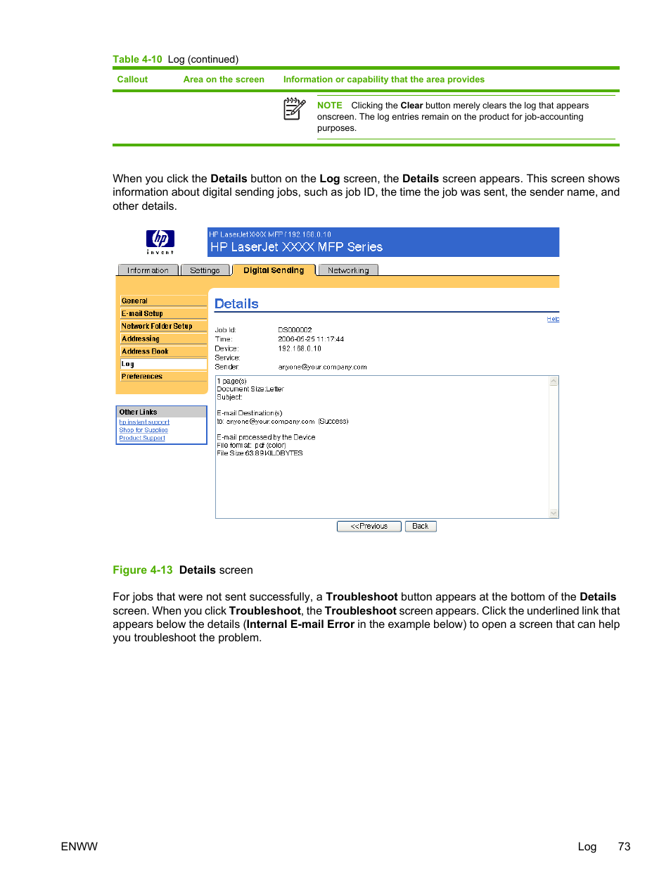 Figure 4-13 details screen | HP LaserJet M4345 Multifunction Printer series User Manual | Page 83 / 102