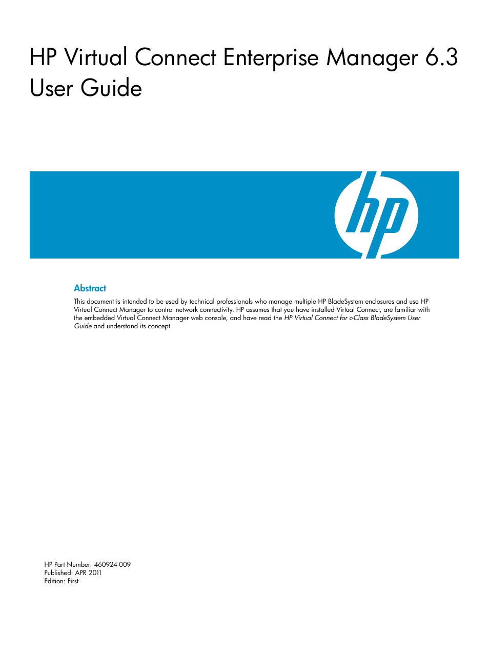 HP Virtual Connect Enterprise Manager Software User Manual | 136 pages