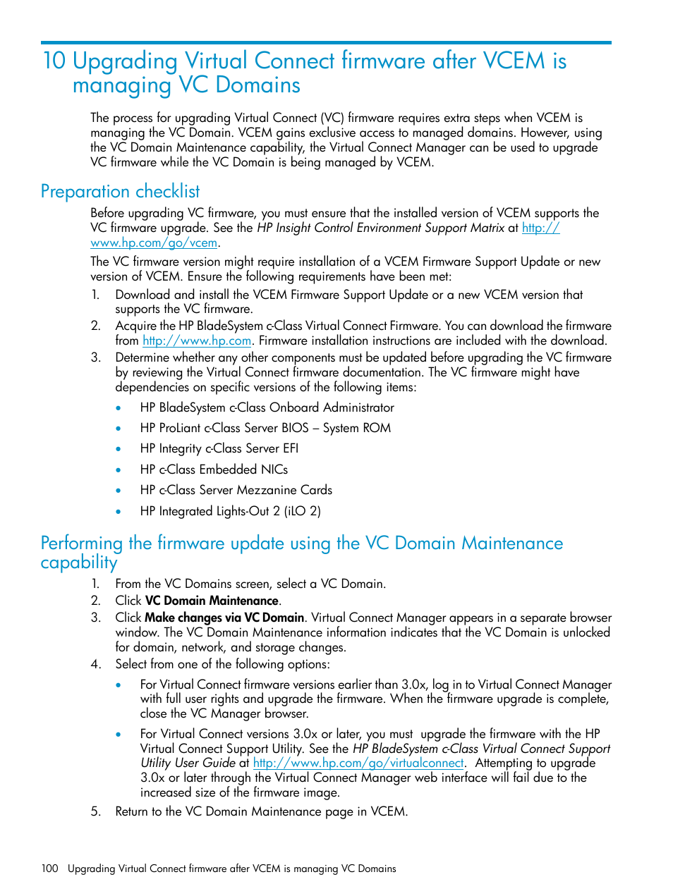 Preparation checklist | HP Virtual Connect Enterprise Manager Software User Manual | Page 100 / 136