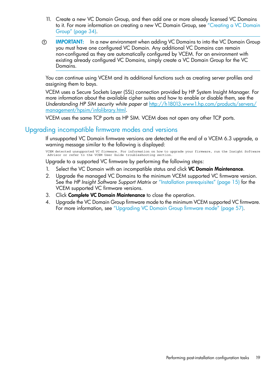 Upgrading incompatible firmware modes and versions | HP Virtual Connect Enterprise Manager Software User Manual | Page 19 / 136