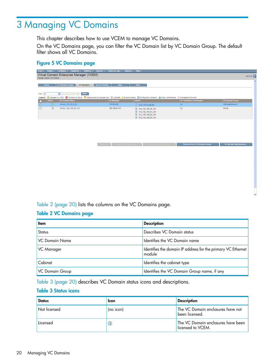 3 managing vc domains | HP Virtual Connect Enterprise Manager Software User Manual | Page 20 / 136