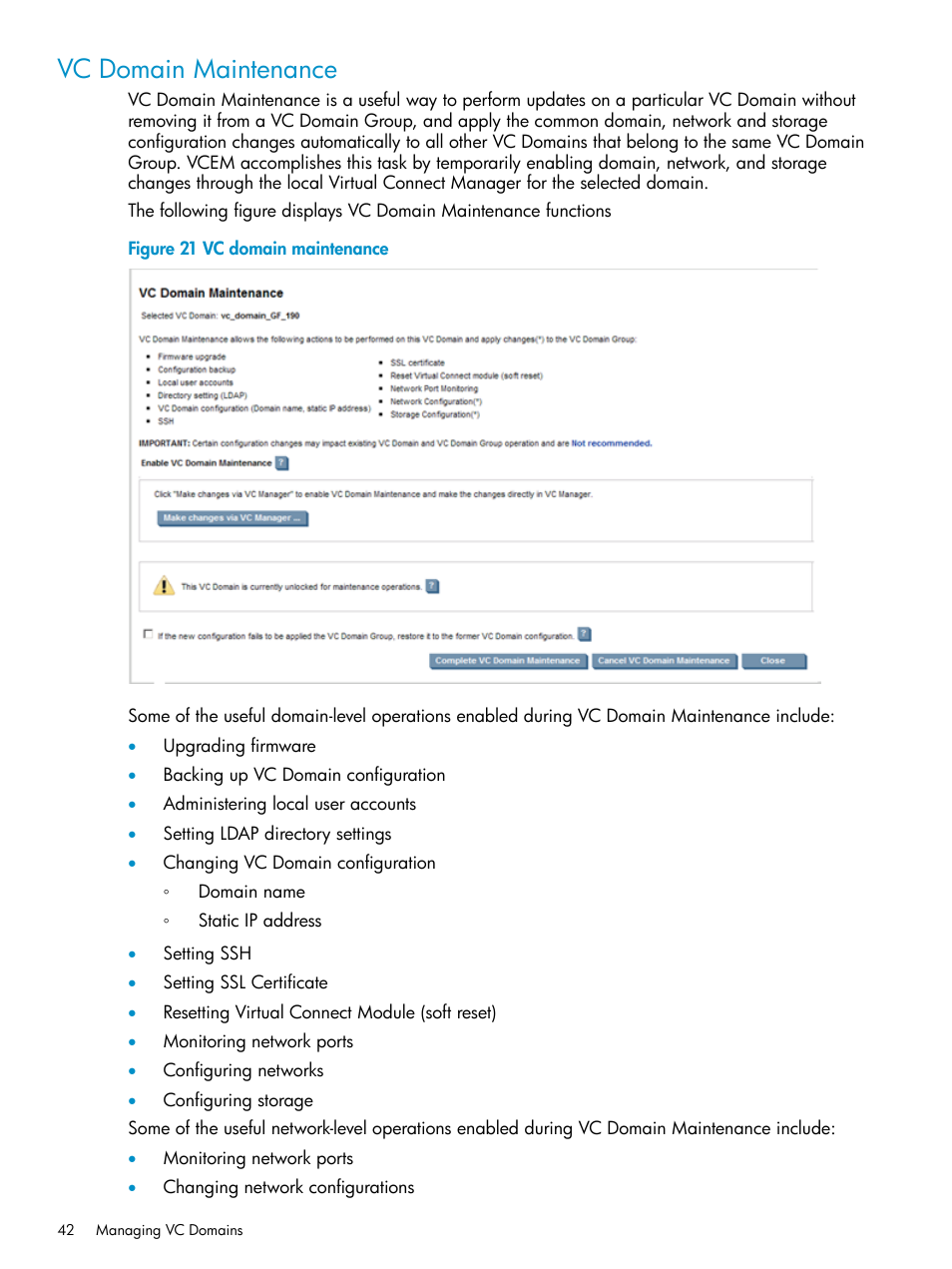 Vc domain maintenance | HP Virtual Connect Enterprise Manager Software User Manual | Page 42 / 136